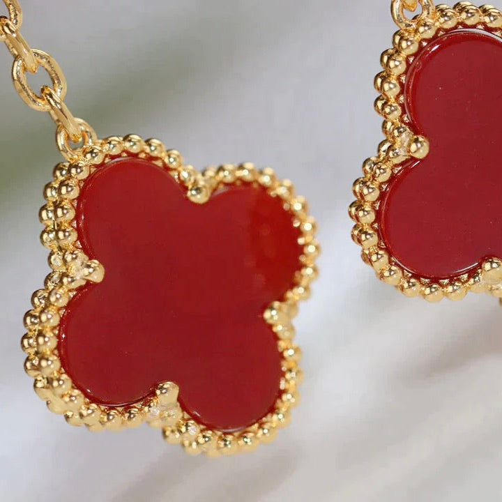 ??MIRA?¡¥CLOVER  2 MOTIF  TIGER EYE CARNELIAN EARRINGS