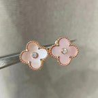 ??MIRA?¡¥CLOVER MEDIUM 1 MOTIFS  PINK MOP DIAMOND EARRINGS