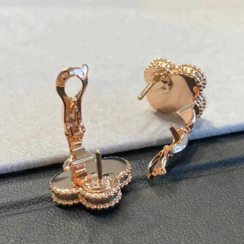 ??MIRA?¡¥CLOVER MEDIUM 1 MOTIFS GRAY MOP  DIAMOND EARRINGS
