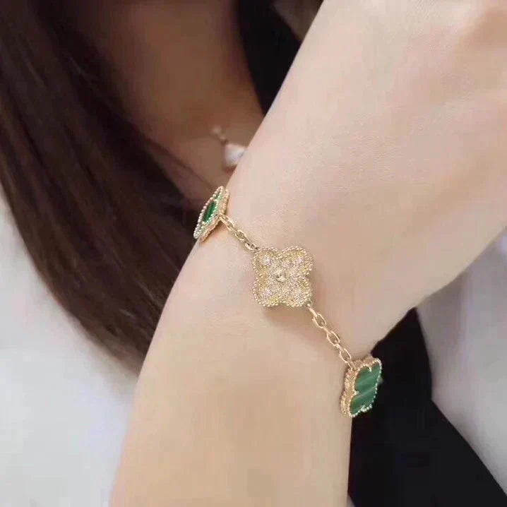 [MIRA]New  CLOVER 5 MOTIF MALACHITE BRACELET COLLECTION