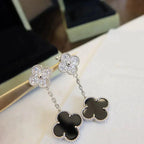 ??MIRA?¡¥CLOVER 2 MOTIFS  DIAMOND ONYX EARRINGS SILVER