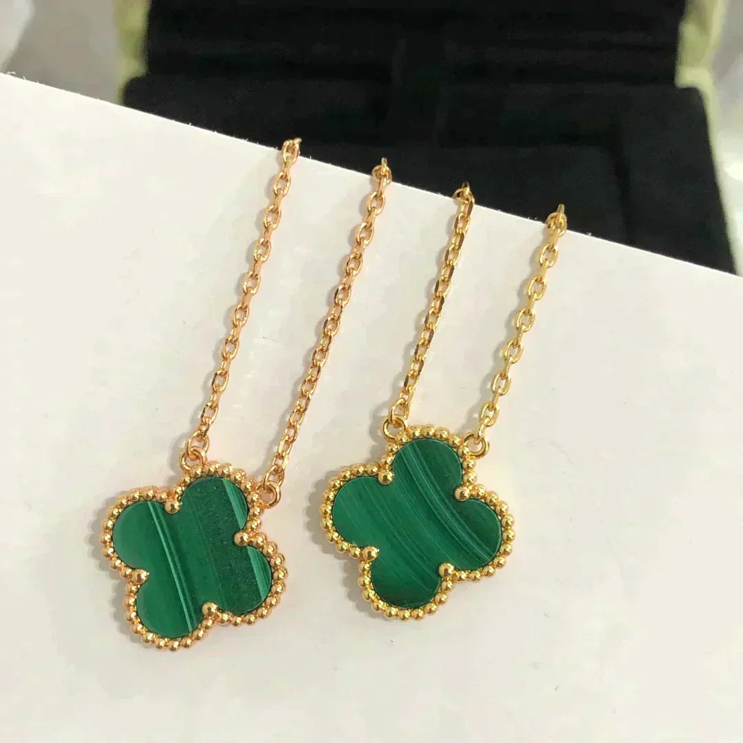 ??MIRA?¡¥CLOVER 15MM MALACHITE SINGLE FLOWER  NECKLACE