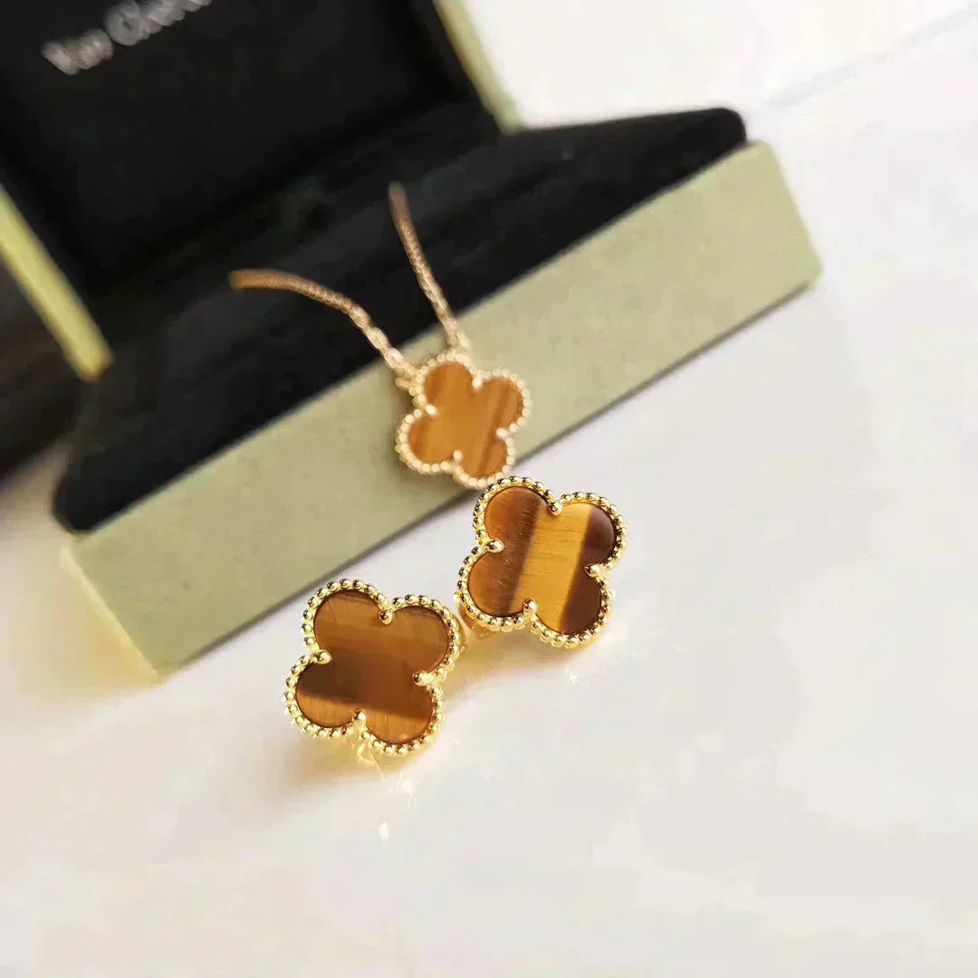 ??MIRA?¡¥CLOVER MEDIUM 1 MOTIFS TIGER EYE EARRINGS