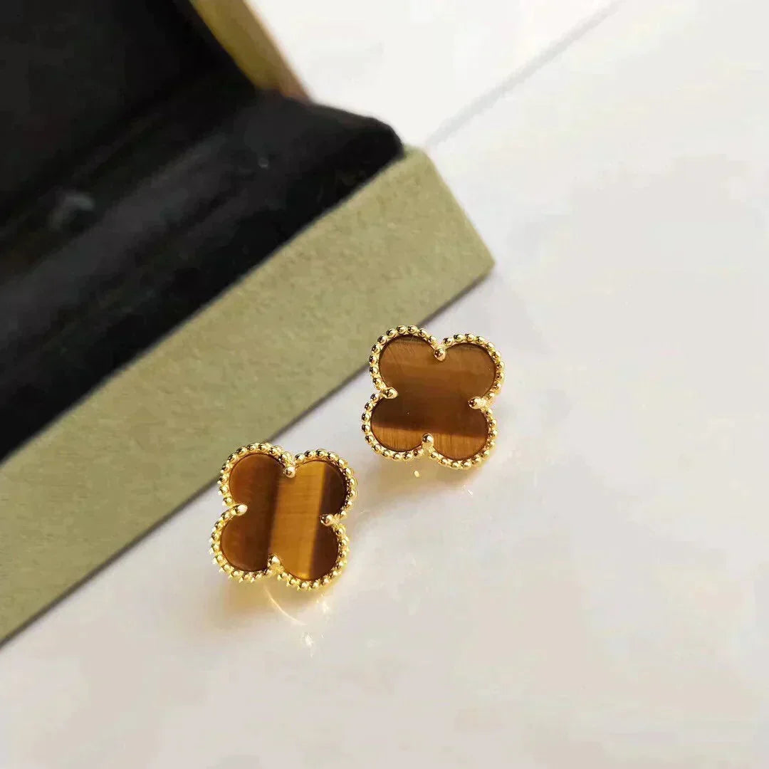 ??MIRA?¡¥CLOVER MEDIUM 1 MOTIFS TIGER EYE EARRINGS
