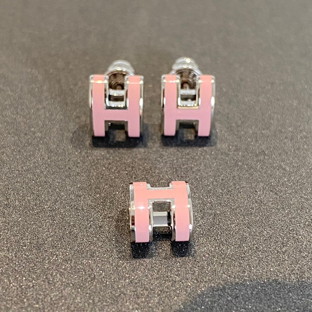 ??MIRA?¡¥MINI POP H SILVER EARRINGS PINK