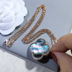 ??MIRA?¡¥CLOVER 25MM GOLD DARK MOP BIG CLOVER NECKLACE
