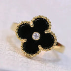 ??MIRA?¡¥CLOVER ONYX RING GOLD DIAMOND