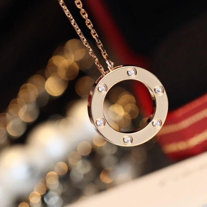 ??MIRA?¡¥LOVE NECKLACE 16MM 6 DIAMONDS PINK GOLD
