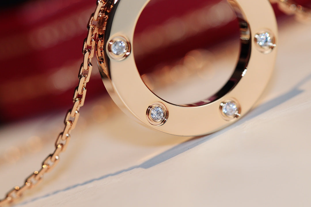 ??MIRA?¡¥LOVE NECKLACE 16MM 6 DIAMONDS PINK GOLD