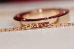 ??MIRA?¡¥LOVE NECKLACE 16MM 6 DIAMONDS PINK GOLD