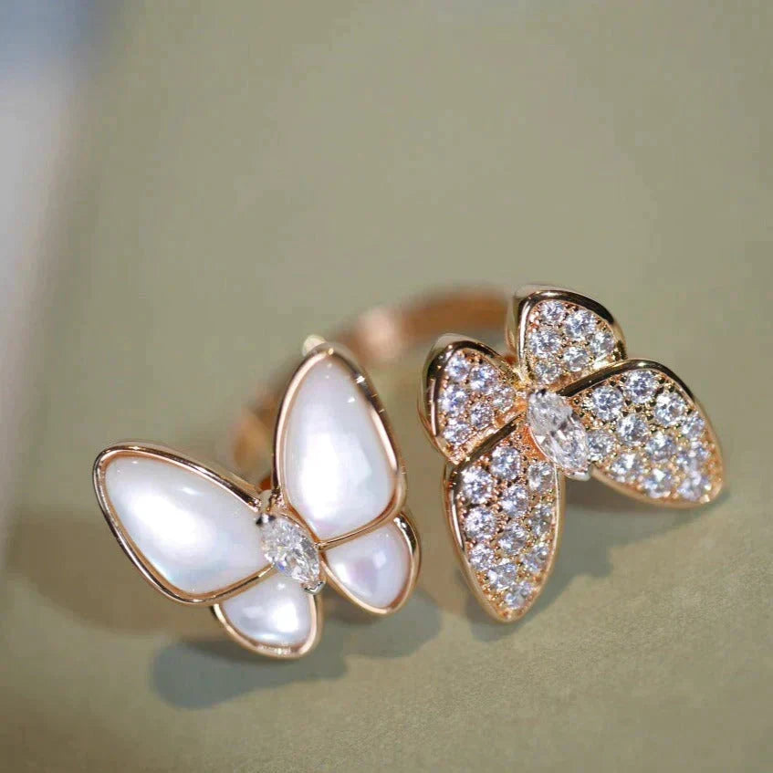 ??MIRA?¡¥TWIN BUTTERFLY DIAMOND MOP RING