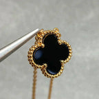 ??MIRA?¡¥CLOVER 15MM BLACK ONYX SINGLE FLOWER NECKLACE