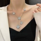 ??MIRA?¡¥CLOVER 5 MOTIFS SILVER DIAMONDS NECKLACE