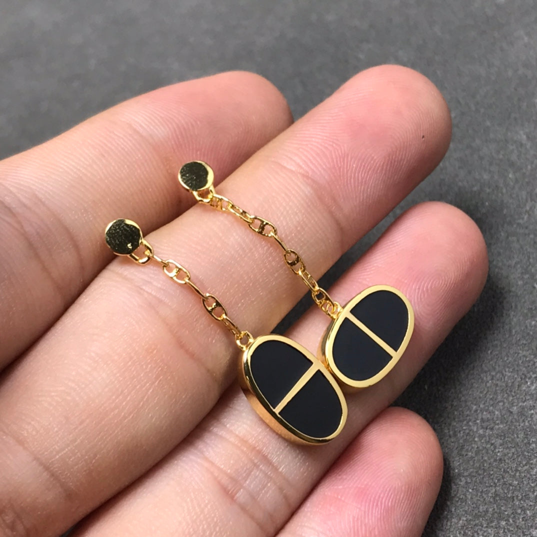 ??MIRA?¡¥CHAINE VERSO BLACK CERAMIC SILVER EARRINGS