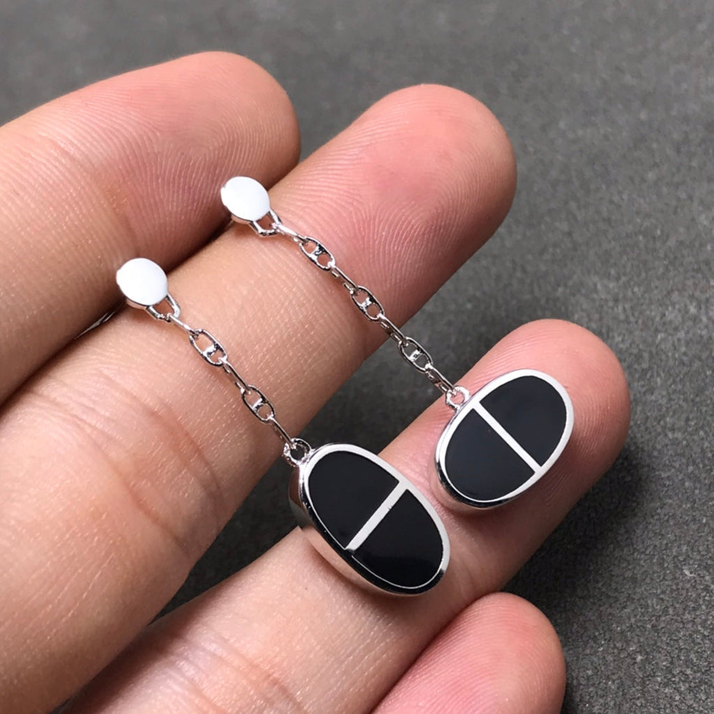 ??MIRA?¡¥CHAINE VERSO BLACK CERAMIC SILVER EARRINGS