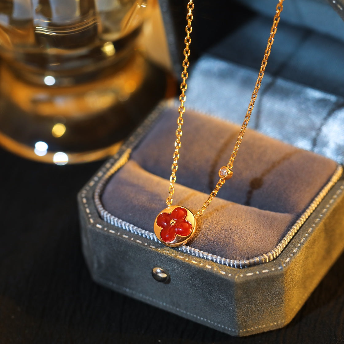 ??MIRA?¡¥SUN PEDANT PINK GOLD 1 DIAMOND NECKLACE