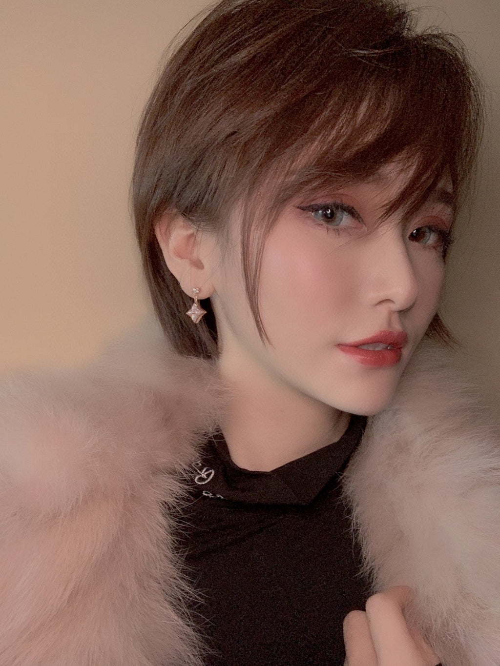 ??MIRA?¡¥DOUBLE STAR PINK GOLD MOP DROP EARRINGS