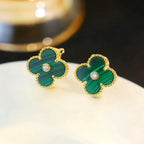 ??MIRA?¡¥CLOVER MEDIUM 1 MOTIFS MALACHITE DIAMOND EARRINGS