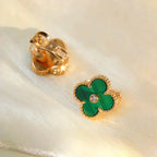 ??MIRA?¡¥CLOVER MEDIUM 1 MOTIFS MALACHITE DIAMOND EARRINGS