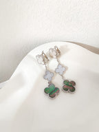??MIRA?¡¥CLOVER 3 MOTIFS CHALCEDONY DARK MOP SILVER EARRINGS