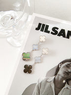 ??MIRA?¡¥CLOVER 3 MOTIFS CHALCEDONY DARK MOP SILVER EARRINGS