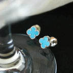 ??MIRA?¡¥CLOVER MINI 9.5MM ONYX STUD EARRINGS SILVER