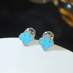??MIRA?¡¥CLOVER MINI 9.5MM ONYX STUD EARRINGS SILVER