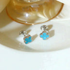 ??MIRA?¡¥CLOVER MINI 9.5MM ONYX STUD EARRINGS SILVER