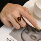 ??MIRA?¡¥CLOVER CARNELIAN RING ROSE GOLD DIAMOND