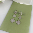 ??MIRA?¡¥CLOVER 3 MOTIF DIAMOND SILVER DROP EARRINGS