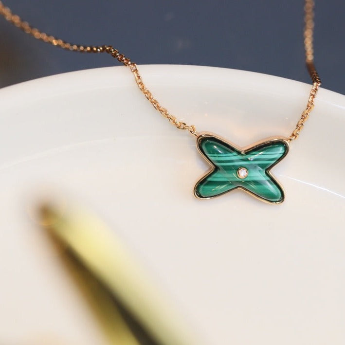 ??MIRA?¡¥JEUX MALACHITE 1 DIAMOND PINK GOLD NECKLACE