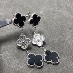 ??MIRA?¡¥CLOVER 3 MOTIF DIAMOND ONYX SILVER EARRINGS
