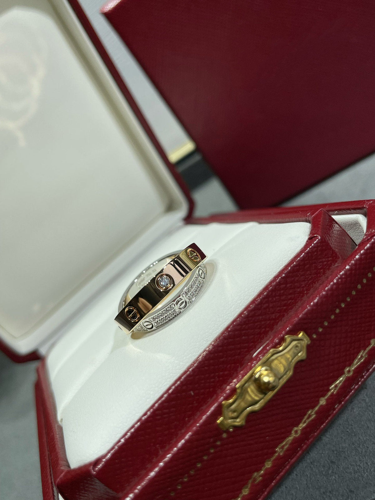 ??MIRA?¡¥LOVE PINK GOLD SILVER DIAMOND DOUBLE RING