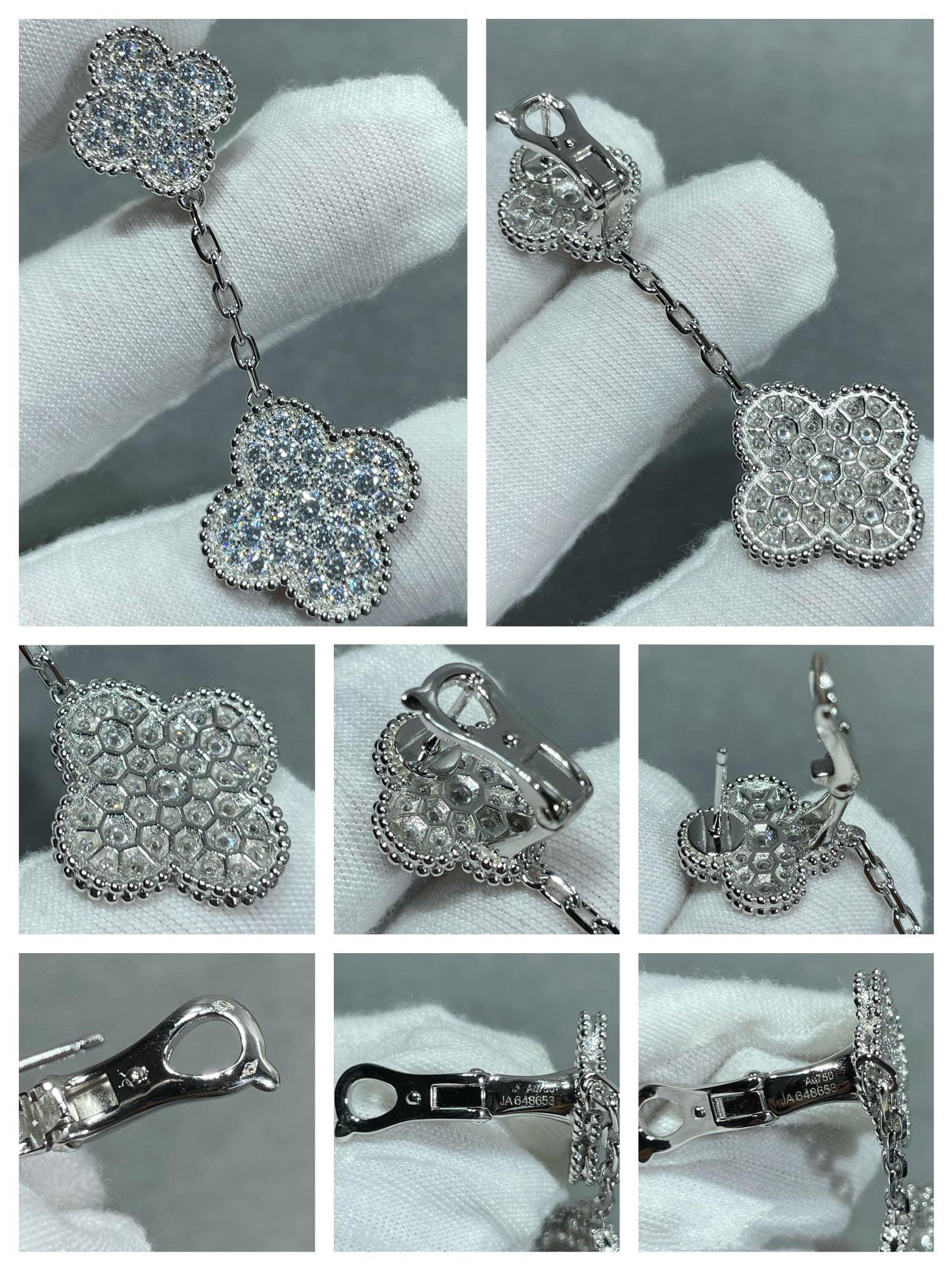 ??MIRA?¡¥CLOVER 2 MOTIFS DIAMOND PAVED SILVER EARRINGS