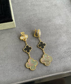 ??MIRA?¡¥CLOVER 3 MOTIF MOP ONYX DARK MOP PINK GOLD EARRINGS