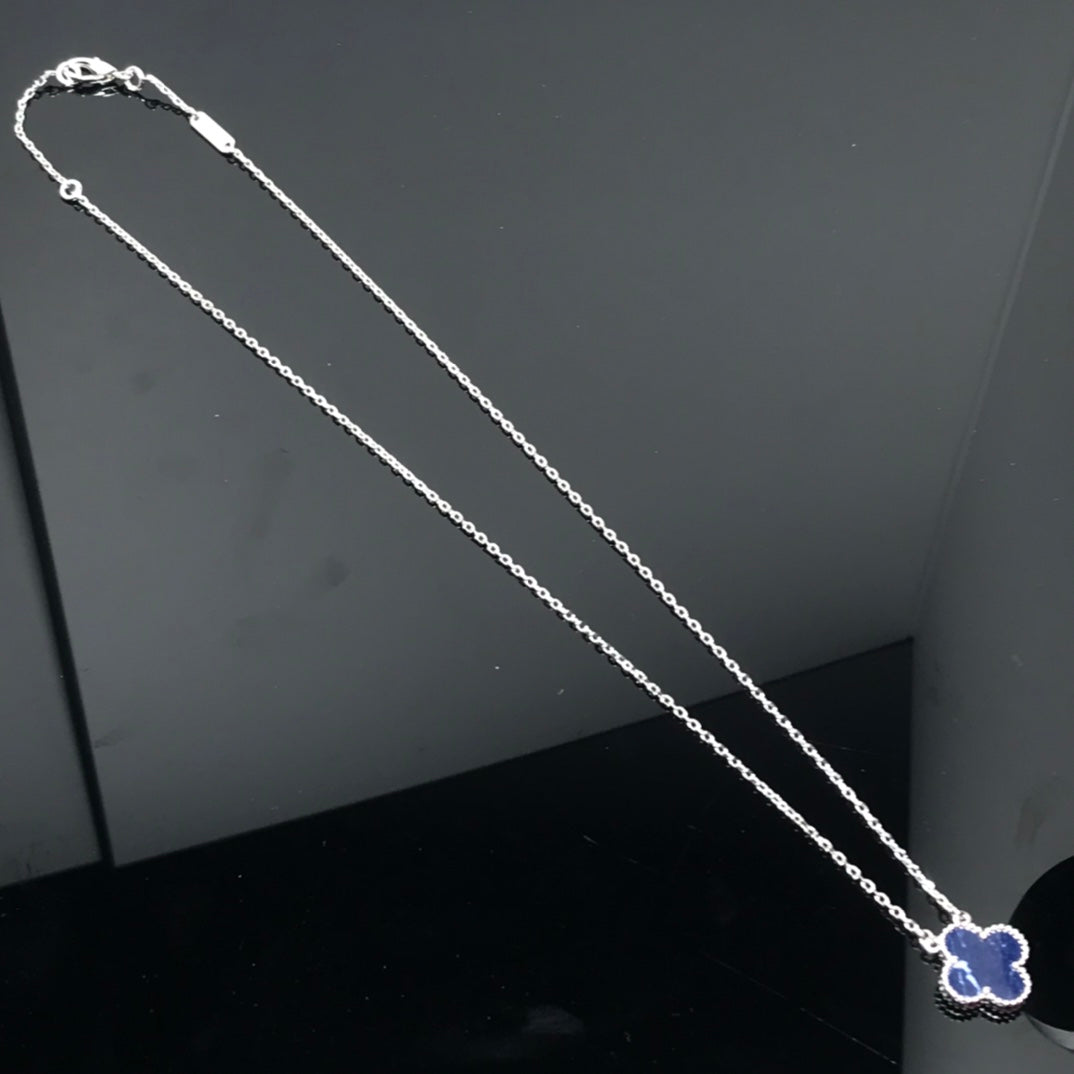 ??MIRA?¡¥CLOVER PIETERSITE SILVER LONG NECKLACE
