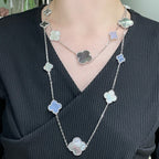 ??MIRA?¡¥CLOVER 16 MOTIF CHALCEDONY MOP SILVER NECKLACE