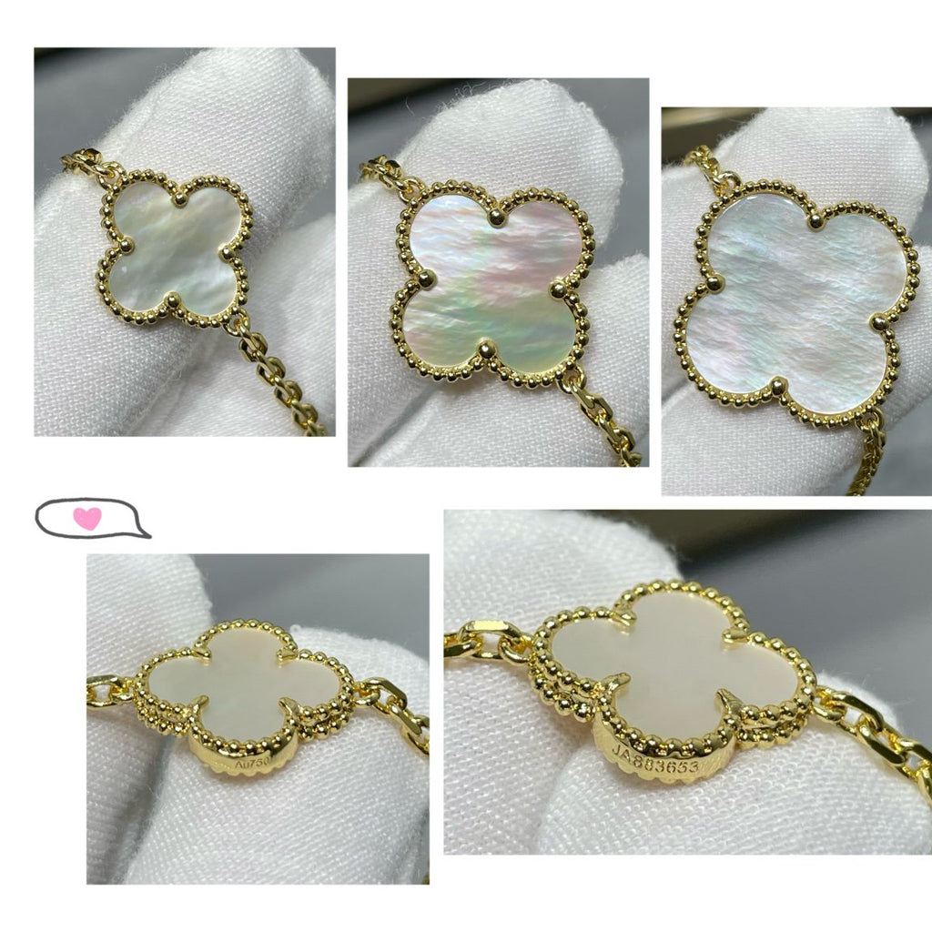 ??MIRA?¡¥CLOVER 16 MOTIF WHITE MOP GOLD NECKLACE