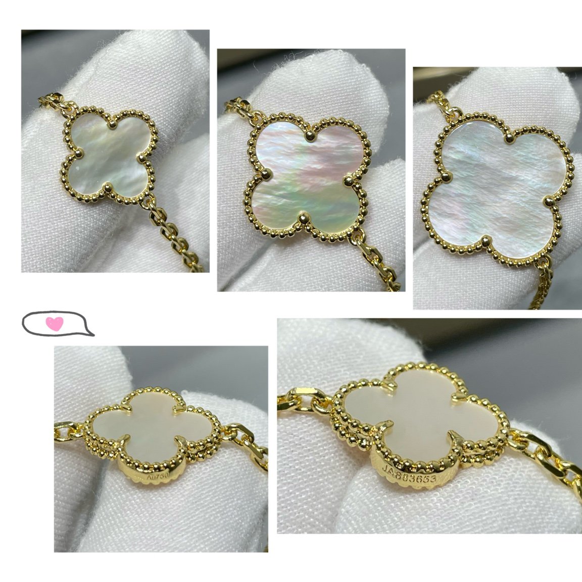 ??MIRA?¡¥CLOVER 16 MOTIF WHITE MOP GOLD NECKLACE