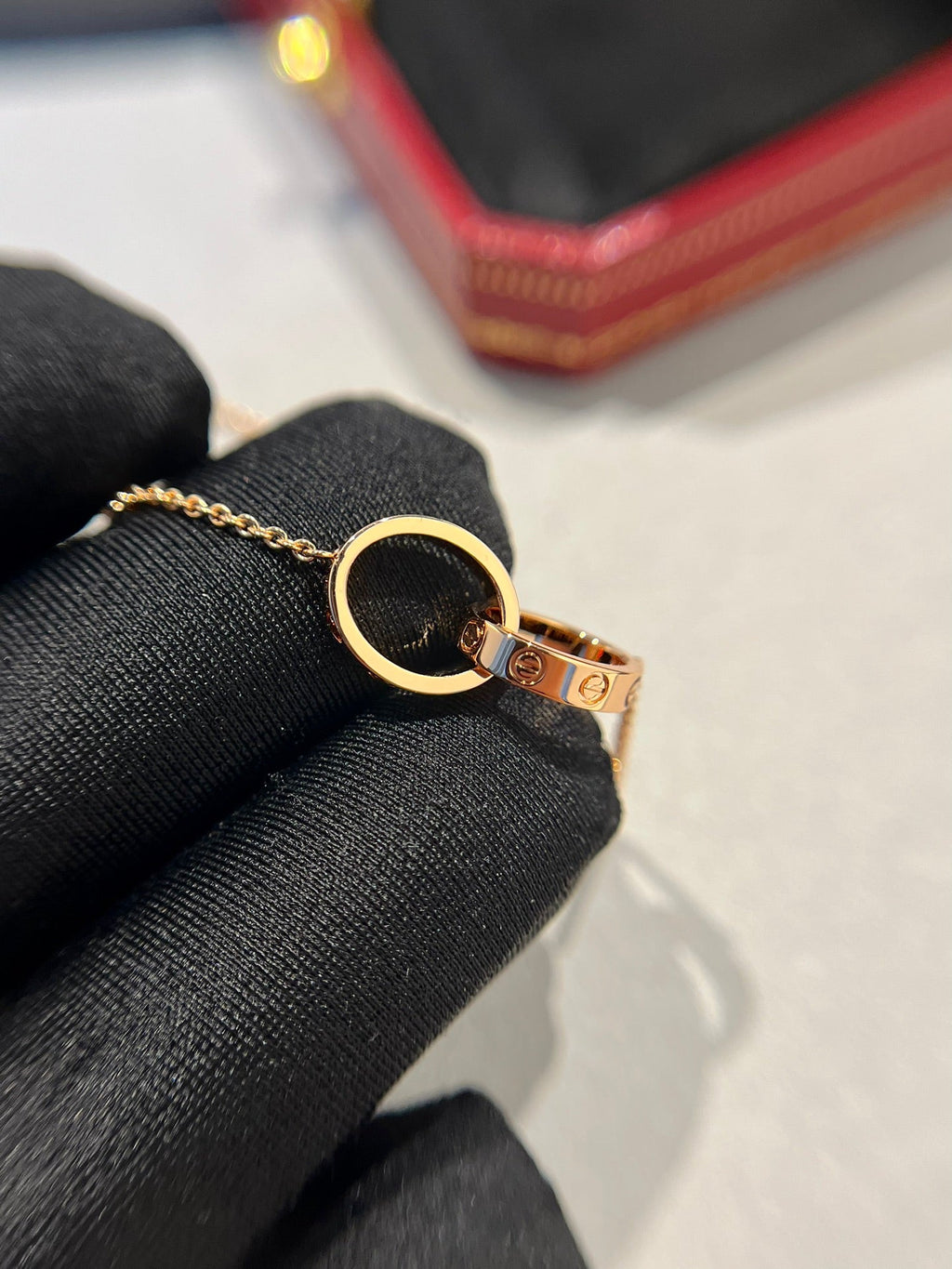 ??MIRA?¡¥LOVE NECKLACE DOUBLE RING PINK GOLD