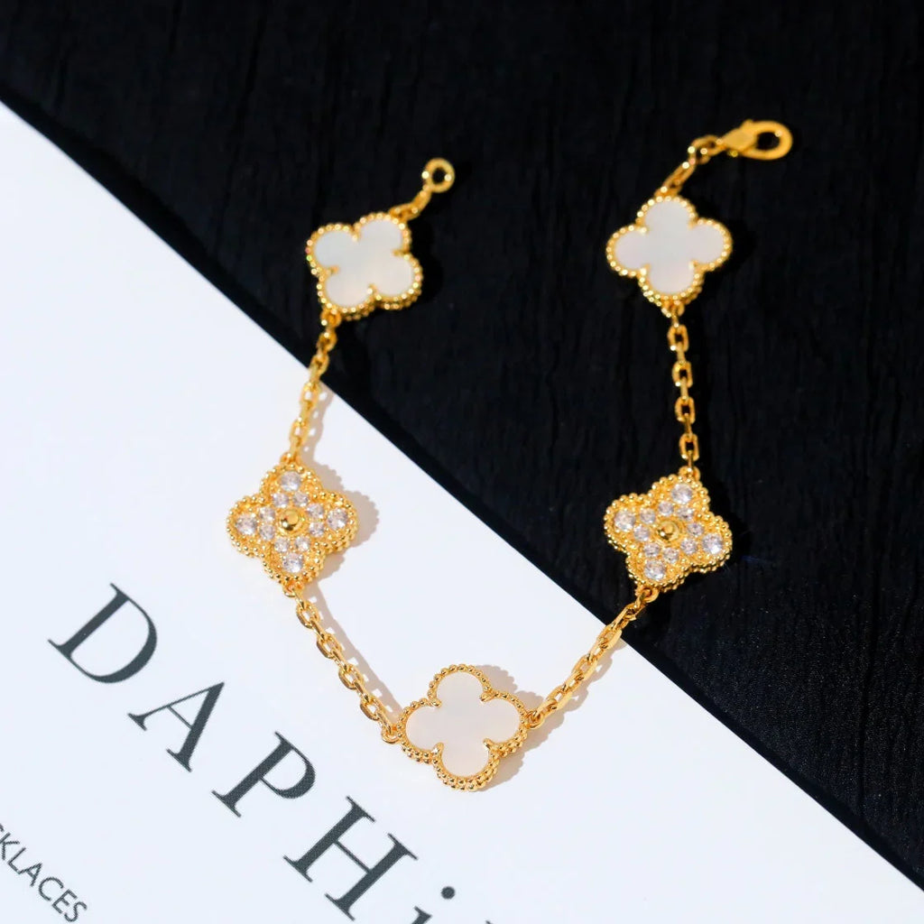 [MIRA]New CLOVER WHITE PEARL MOP 5 MOTIF BRACELET COLLECTION