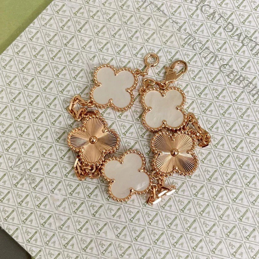 [MIRA]New CLOVER WHITE PEARL MOP 5 MOTIF BRACELET COLLECTION