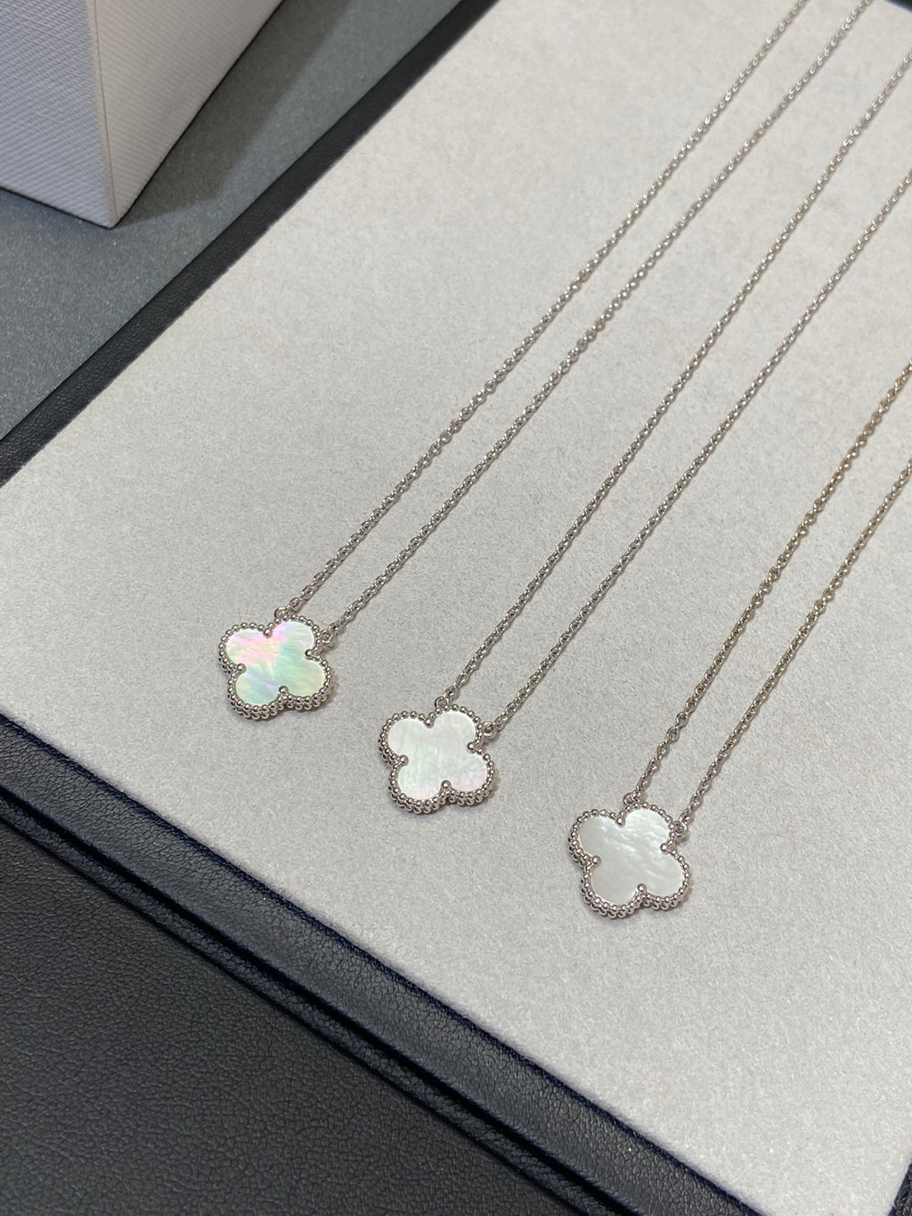 ??MIRA?¡¥CLOVER MEDIUM SILVER WHITE MOP NECKLACE
