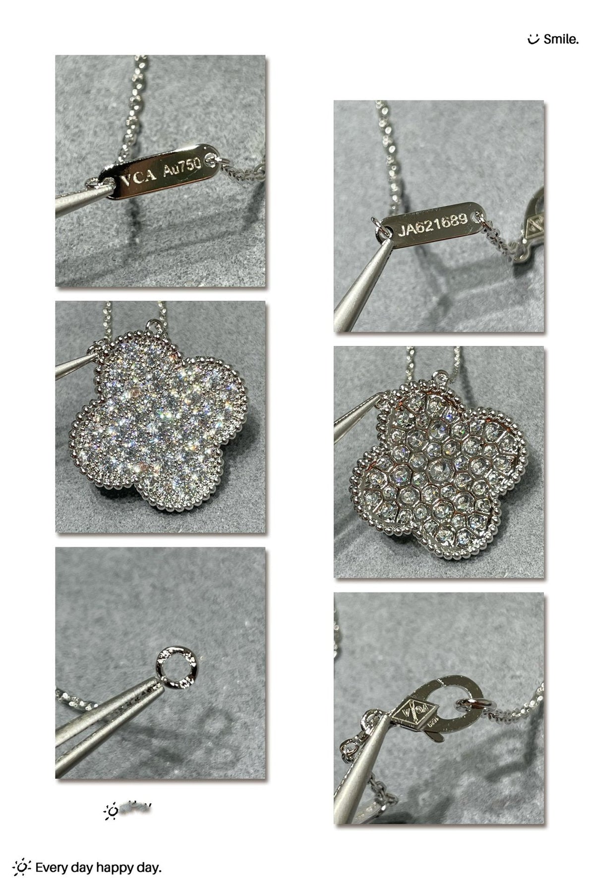 ??MIRA?¡¥CLOVER 25MM LARGE PENDANT DIAMOND PAVED SILVER NECKLACE