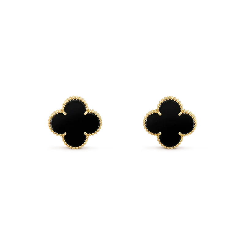 ??MIRA?¡¥CLOVER MEDIUM 1 MOTIFS  ONYX STUD EARRINGS