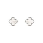 ??MIRA?¡¥CLOVER MEDIUM 1 MOTIFS  WHITE MOP EARRINGS SILVER