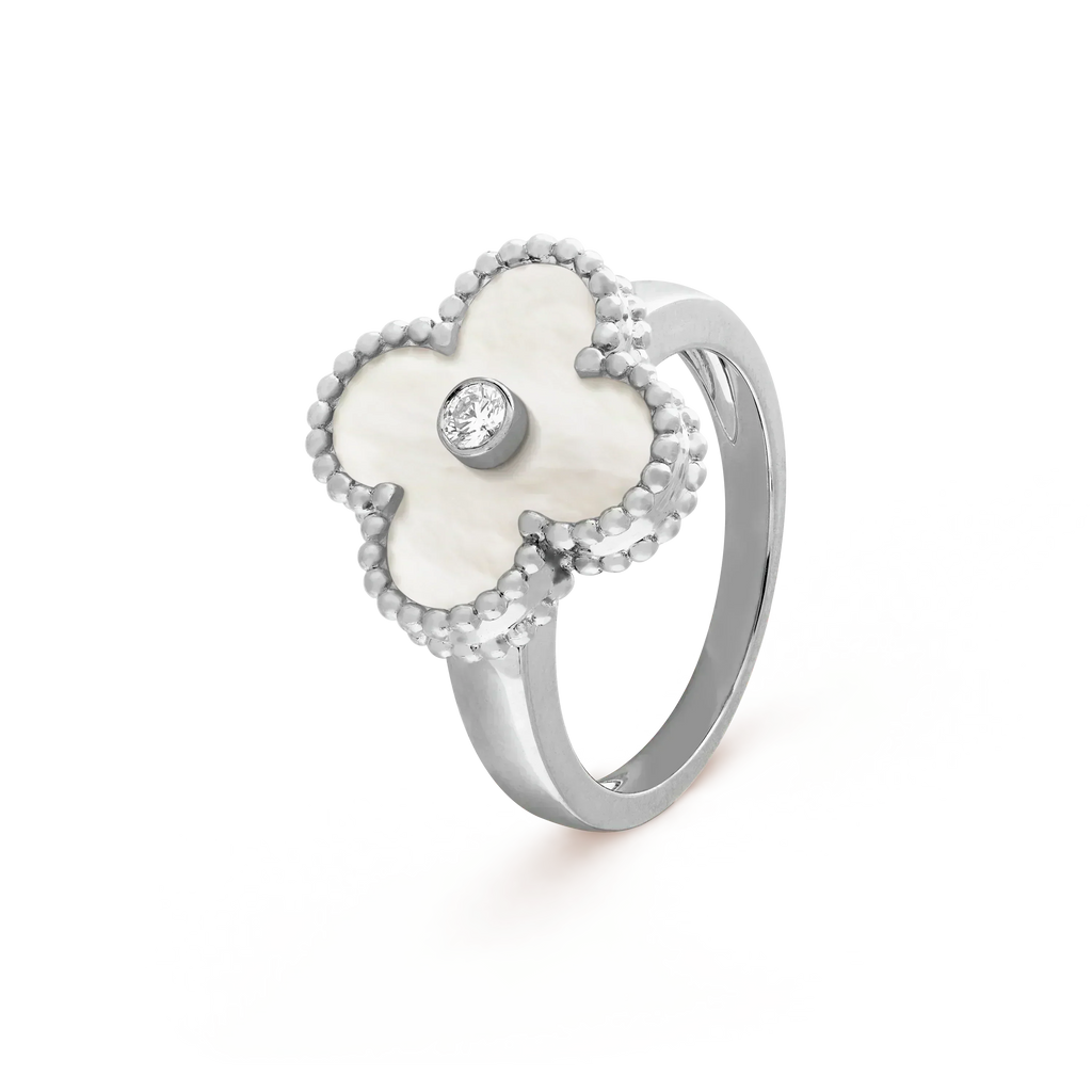 ??MIRA?¡¥CLOVER SILVER MOP DIAMOND RING