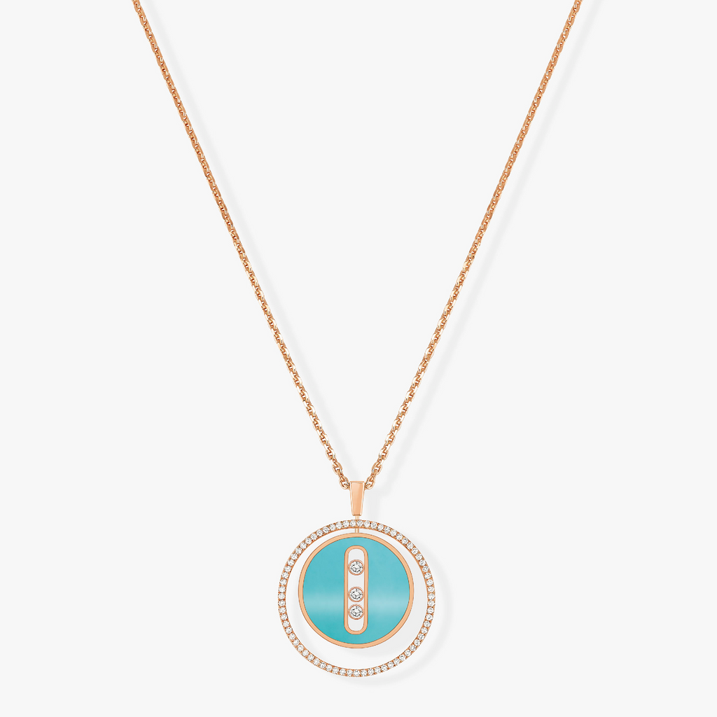 [MIRA]LUCKY MOVE 3 DIAMONDS TURQUOISE PINK GOLD DIAMOND NECKLACE