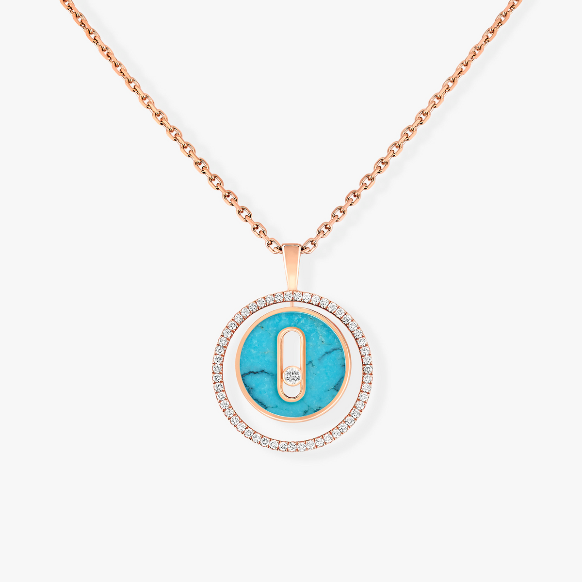 [MIRA]LUCKY MOVE 1 DIAMOND TURQUOISE PINK GOLD DIAMOND NECKLACE