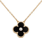 ??MIRA?¡¥CLOVER 15MM DIAMOND ONYX NECKLACE